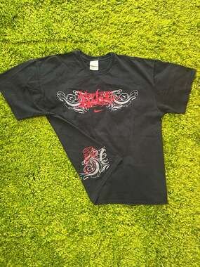 Vintage Nike Y2K Tribal Cyber Graphic T-Shirt XL Black